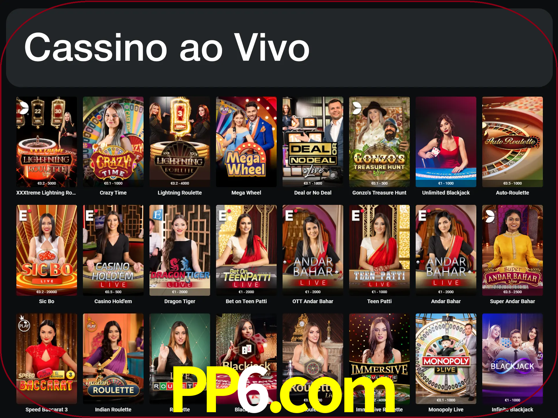 Jogue jogos de cassino com um verdadeiro dealer.
